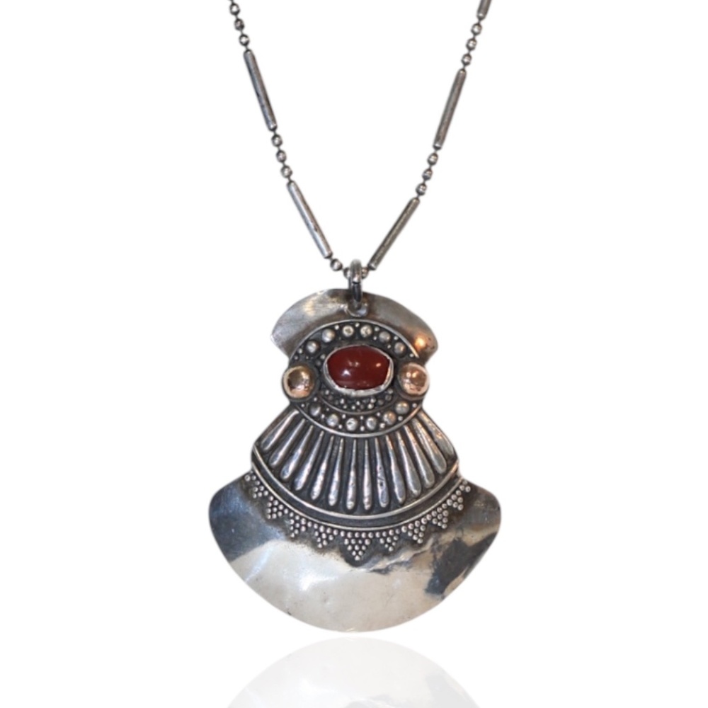 Vintage 925 Italian Carnelian Pendant Necklace Mixed Metal DNT Mark